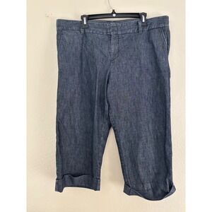 GAP Womens 18 R Straight Leg Cropped Pants Dark Wash Blue Stretch Cuffed A968